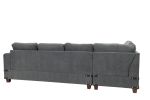 Living Room Furniture Charcoal Chenille Sectional w Ottoman Linen Like Fabric Sofa Reversible L/R Chaise Ottoman 3pc Sectional Sofa