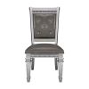 Modern Glam Silver Finish Dining Furniture Set of 2 Side Chairs Gray Faux Leather Upholstered Wooden Dining Room Furniture