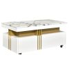 [VIDEO provided] ON-TREND Contemporary Coffee Table with Faux Marble Top, Rectangle Cocktail Table with Caster Wheels, Moderate Luxury Center Table wi