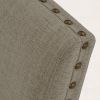 Traditional Classic Brown Dinng Chair Set of 2 Beige Fabric Upholstered Nailhead Trim Wooden Dining Room Furniture