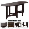 Retro Drop-Leaf Table Rubber Wood Dining Table with Spacious Tabletop Small Drawer for Small Space Kitchen Dark Brown