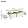 [VIDEO provided] ON-TREND Contemporary Coffee Table with Faux Marble Top, Rectangle Cocktail Table with Caster Wheels, Moderate Luxury Center Table wi