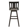 Pub Height Chairs Set of 2, Distressed Gray and Black 360-degree Swivel Chair Solid Rubberwood Furniture, Vertical Slat Back Bar Chairs