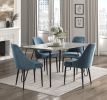 Modern Sleek Design Velvet Fabric Blue Side Chair Set of 2 Black Finish Metal Legs Dining Furniture