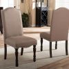 Transitional Antique Cherry Beige Set of 2pc Side Chairs Padded Fabric Turned Legs Dining Room Furniture