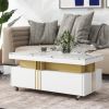 [VIDEO provided] ON-TREND Contemporary Coffee Table with Faux Marble Top, Rectangle Cocktail Table with Caster Wheels, Moderate Luxury Center Table wi