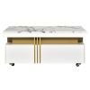 [VIDEO provided] ON-TREND Contemporary Coffee Table with Faux Marble Top, Rectangle Cocktail Table with Caster Wheels, Moderate Luxury Center Table wi
