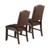 Classic Design Brown / Rustic Espresso Finish Faux Leather Set of 2 Side Chairs Dining Room Furniture Rubber wood Foam Cushion
