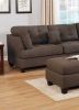 Modern 3pc Sectional Sofa Set Reversible Chaise Sofa Ottoman Black Coffee Polyfiber Linen Like Fabric Living Room Furniture Couch