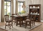 Dark Brown Finish Storage Base Counter Height Table 1pc Extension Leaf 2 Drawers 9-Bottles Wine Rack Decorative Metal Rivet Banding Dining Furniture