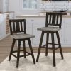 Pub Height Chairs Set of 2, Distressed Gray and Black 360-degree Swivel Chair Solid Rubberwood Furniture, Vertical Slat Back Bar Chairs