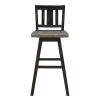 Pub Height Chairs Set of 2, Distressed Gray and Black 360-degree Swivel Chair Solid Rubberwood Furniture, Vertical Slat Back Bar Chairs