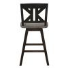 Counter Height Chairs Set of 2, Black Gray 360-degree Swivel Chair Solid Rubberwood Kitchen Dining Furniture, Divided X-Back