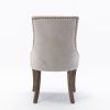A&A Furniture,Ultra Side Dining Chair, Thickened fabric chairs with neutrally toned solid wood legs, Bronze nail head, Set of 2, Beige