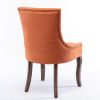 A&A Furniture,Ultra Side Dining Chair, Thickened fabric chairs with neutrally toned solid wood legs, Bronze nail head, Set of 2, Orange