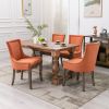 A&A Furniture,Ultra Side Dining Chair, Thickened fabric chairs with neutrally toned solid wood legs, Bronze nail head, Set of 2, Orange