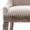 A&A Furniture,Ultra Side Dining Chair, Thickened fabric chairs with neutrally toned solid wood legs, Bronze nail head, Set of 2, Beige