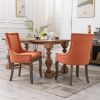 A&A Furniture,Ultra Side Dining Chair, Thickened fabric chairs with neutrally toned solid wood legs, Bronze nail head, Set of 2, Orange