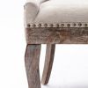A&A Furniture,Ultra Side Dining Chair, Thickened fabric chairs with neutrally toned solid wood legs, Bronze nail head, Set of 2, Beige