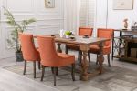 A&A Furniture,Ultra Side Dining Chair, Thickened fabric chairs with neutrally toned solid wood legs, Bronze nail head, Set of 2, Orange