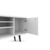 Manhattan Comfort Liberty 53.14" Mid-Century Modern TV Stand with 5 Shelves and 1 Door in White with Solid Wood Legs
