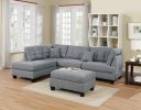 Modern 3pc Sectional Sofa Set Reversible Chaise Sofa Ottoman Gray Linen Like Fabric Living Room Furniture Couch
