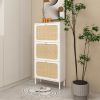 Natural Rattan 3 Door Shoe Rack, Freestanding Modern Shoe Storage Cabinet, for Entryway