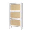 Natural Rattan 3 Door Shoe Rack, Freestanding Modern Shoe Storage Cabinet, for Entryway