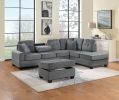 Dark Gray Plush Microfiber Living Room Furniture 3-PCS Reversible Sectional Sofa Set Sofa w Cup Holder Reversible Chaise And Storage Ottoman