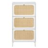 Natural Rattan 3 Door Shoe Rack, Freestanding Modern Shoe Storage Cabinet, for Entryway