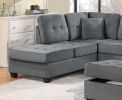 Dark Gray Plush Microfiber Living Room Furniture 3-PCS Reversible Sectional Sofa Set Sofa w Cup Holder Reversible Chaise And Storage Ottoman