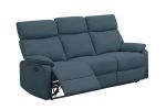 Dark Blue Burlap Fabric Recliner Motion Sofa 1pc Couch Manual Motion Sofa Living Room Furniture
