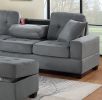 Dark Gray Plush Microfiber Living Room Furniture 3-PCS Reversible Sectional Sofa Set Sofa w Cup Holder Reversible Chaise And Storage Ottoman