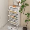 Natural Rattan 3 Door Shoe Rack, Freestanding Modern Shoe Storage Cabinet, for Entryway