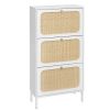 Natural Rattan 3 Door Shoe Rack, Freestanding Modern Shoe Storage Cabinet, for Entryway