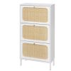 Natural Rattan 3 Door Shoe Rack, Freestanding Modern Shoe Storage Cabinet, for Entryway