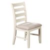 White Classic 2pcs Dining Chairs Set Rubberwood Beige Fabric Cushion Seats Ladder Backs Dining Room Furniture Side Chair