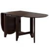 Retro Drop-Leaf Table Rubber Wood Dining Table with Spacious Tabletop Small Drawer for Small Space Kitchen Dark Brown