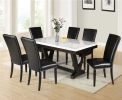 2pc Transitional Upholstered Side Chair with Nailhead Trim Black Faux Leather Upholstery Tufted Nail-head Dining Room Wooden Furniture
