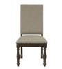 Traditional Classic Brown Dinng Chair Set of 2 Beige Fabric Upholstered Nailhead Trim Wooden Dining Room Furniture