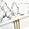 [VIDEO provided] ON-TREND Contemporary Coffee Table with Faux Marble Top, Rectangle Cocktail Table with Caster Wheels, Moderate Luxury Center Table wi