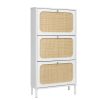 Natural Rattan 3 Door Shoe Rack, Freestanding Modern Shoe Storage Cabinet, for Entryway