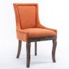 A&A Furniture,Ultra Side Dining Chair, Thickened fabric chairs with neutrally toned solid wood legs, Bronze nail head, Set of 2, Orange