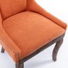 A&A Furniture,Ultra Side Dining Chair, Thickened fabric chairs with neutrally toned solid wood legs, Bronze nail head, Set of 2, Orange