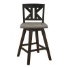 Counter Height Chairs Set of 2, Black Gray 360-degree Swivel Chair Solid Rubberwood Kitchen Dining Furniture, Divided X-Back