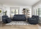 Modern Blue Swivel Glider Reclining Chair, Breathable Faux Leather Upholstery Living Room Furniture 1pc