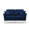 2 Pieces Sectional Sofa Set for Living Room, Velvet Tufted Couch Sofa With Metal Legs, 2 Piece Loveseat and Sofa, Furniture Set,Blue Velvet