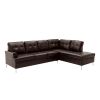 Contemporary Brown 3pc Sectional Sofa with RSF Chaise Ottoman Tufted Detail Faux Leather Upholstered Solid Wood Living Room Furniture L-Shape Sofa Cha