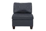 Contemporary Genuine Leather Black Tufted 7pc Modular Sectional Set 2x Corner Wedge 3x Armless Chair 2x Ottoman Living Room Furniture Sofa Couch