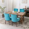 A&A Furniture,Ultra Side Dining Chair, Thickened fabric chairs with neutrally toned solid wood legs, Bronze nail head, Set of 2, Blue